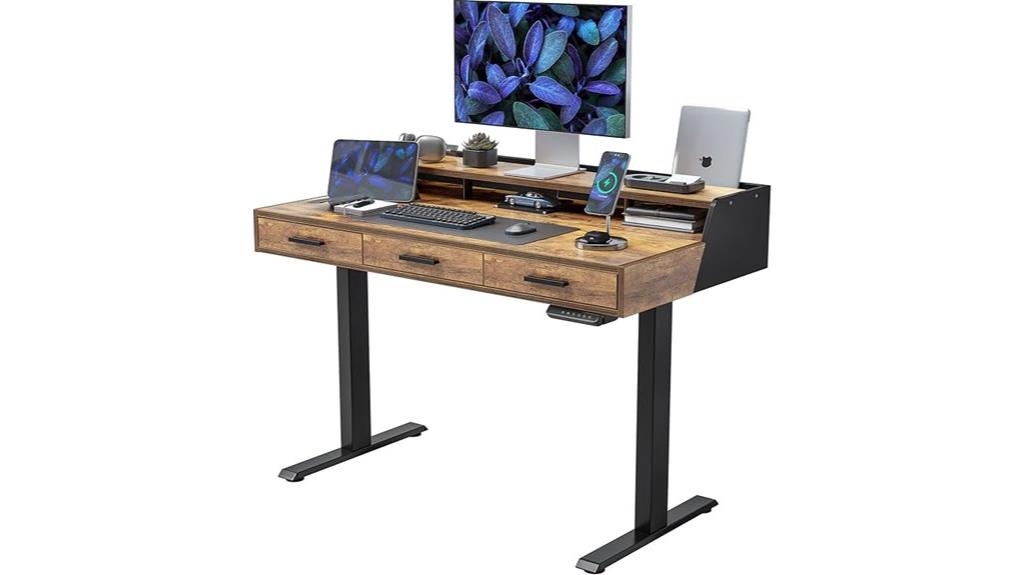 adjustable desk with drawers