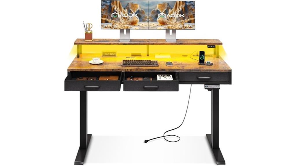 adjustable gaming desk with drawers