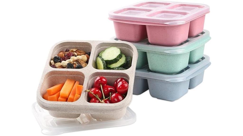 four divided snack containers