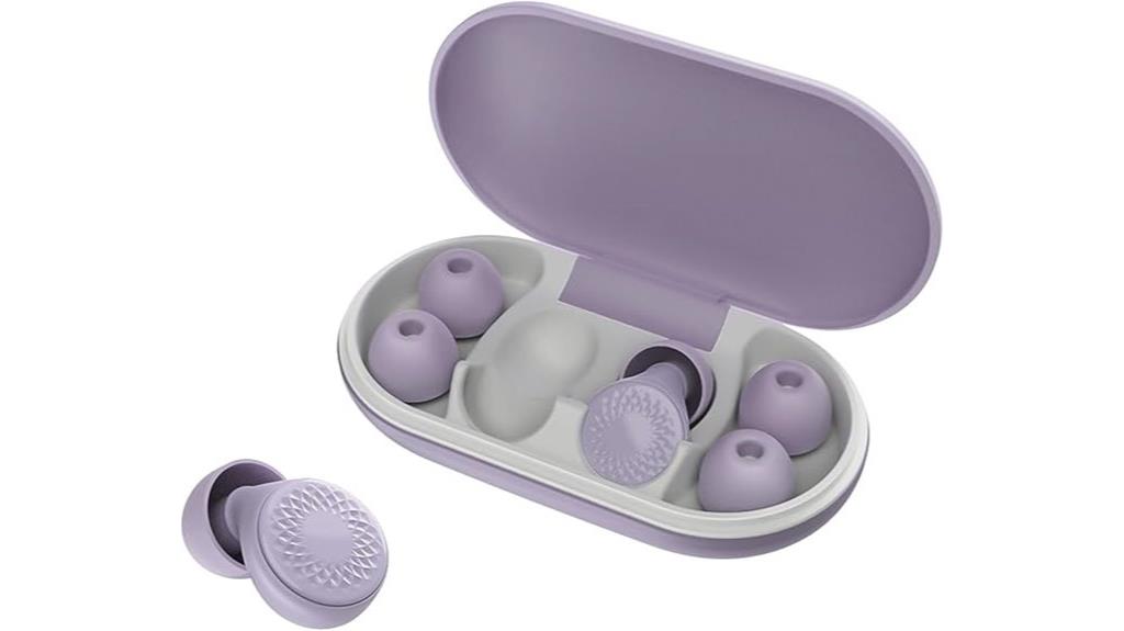 purple and white earplugs