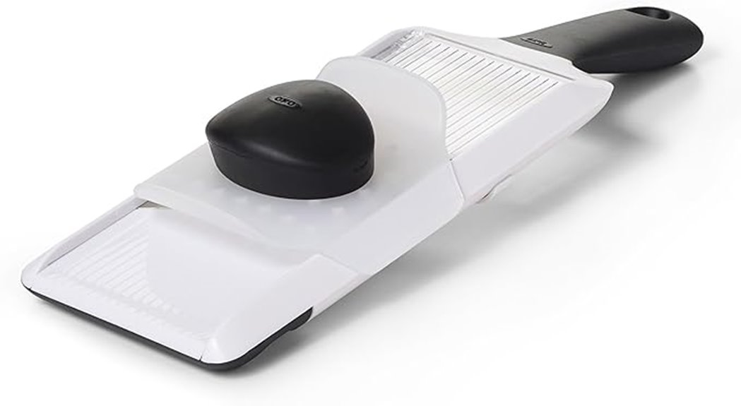 white handheld mandoline slicer