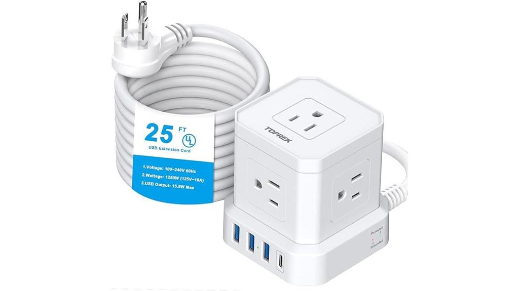 25 foot multi outlet usb extension