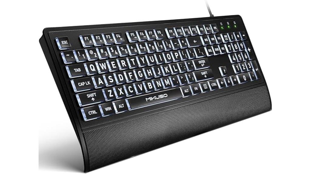 backlit wired keyboard with wrist