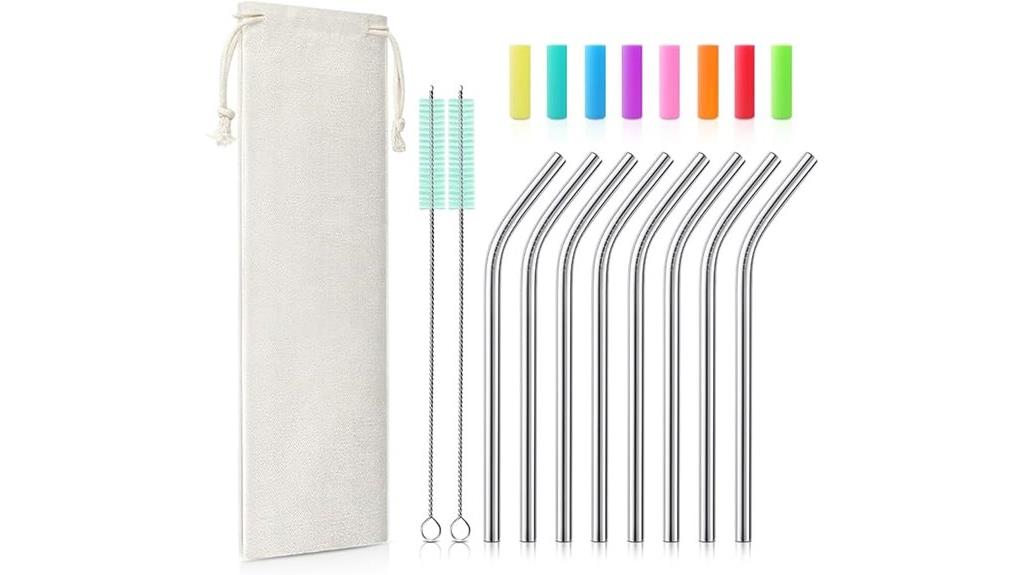 eight stainless steel straws