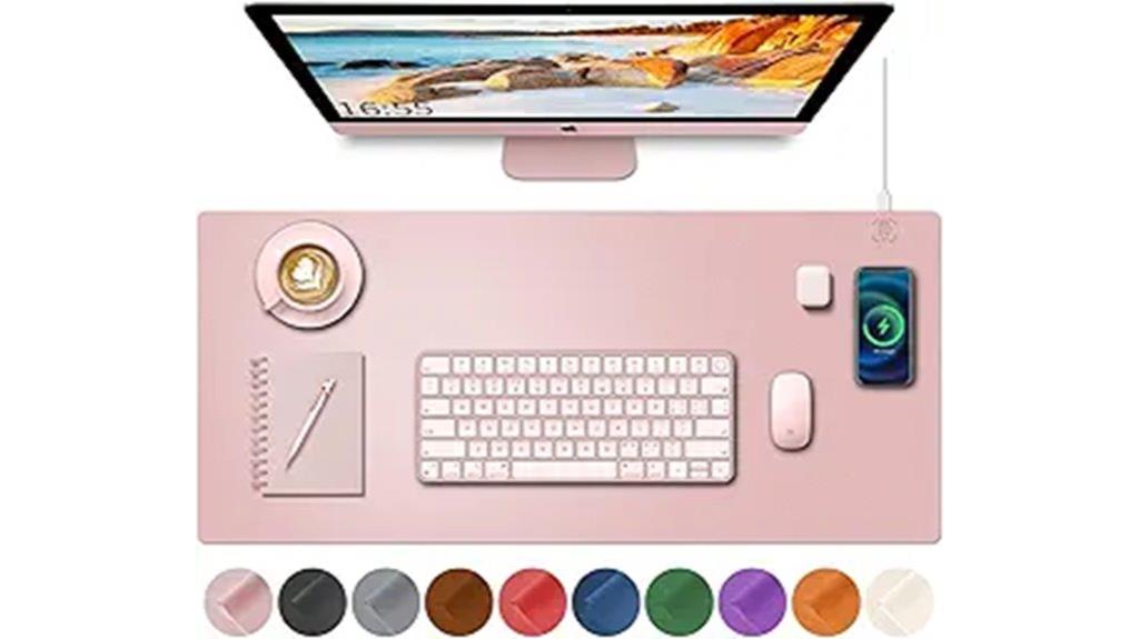 pink desk mat with wireless charging