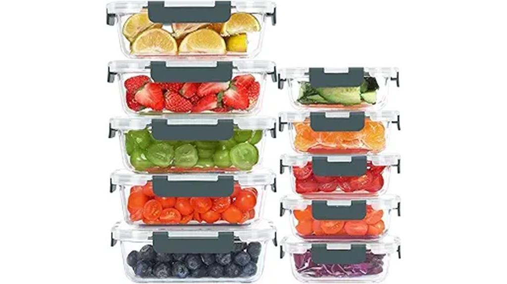 ten glass food containers