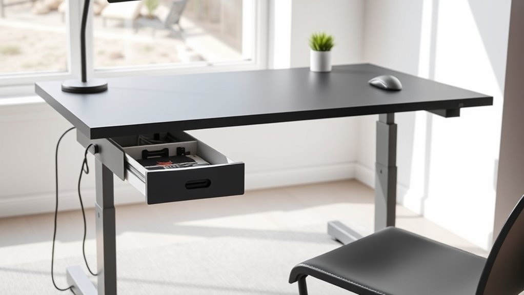 sit stand desks with cable drawers
