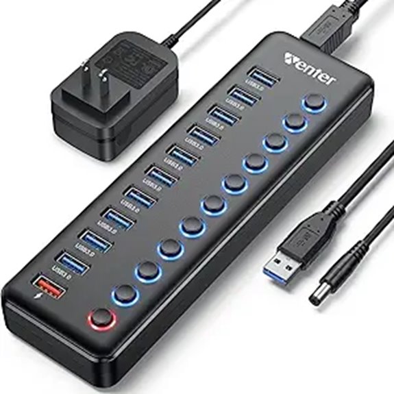 Wenter 11-Port Powered USB Hub with Switches
