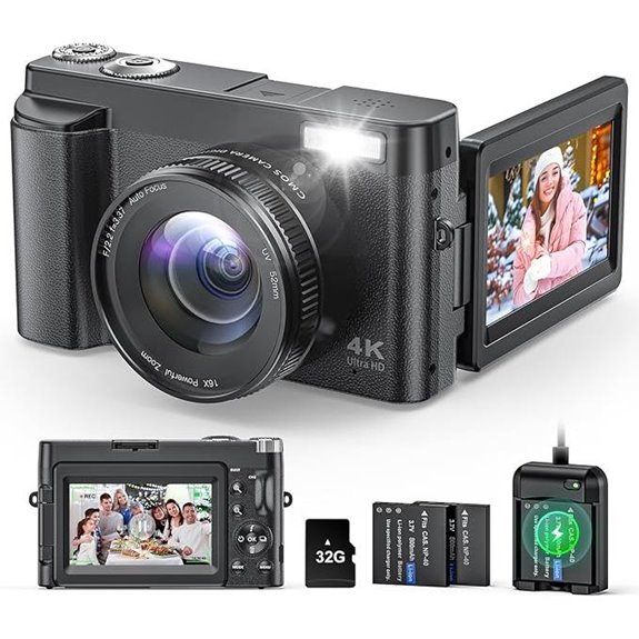 4K Digital Camera with 48MP Flip Screen Zoom