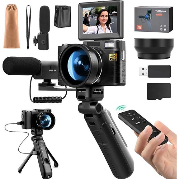 4K Digital Camera with Microphone & Tripod