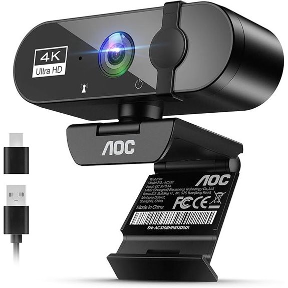 AOC 4K Webcam with Microphone and Privacy Cover