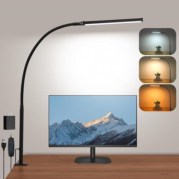 LED Desk Lamp with Clamp 3 Modes Memory Black