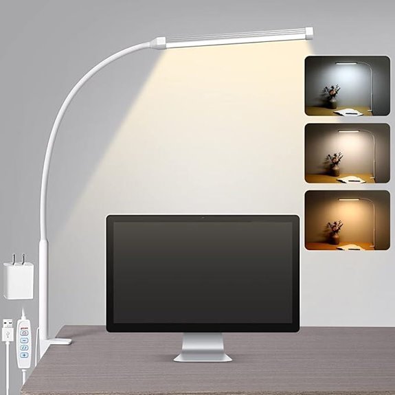 LED Desk Lamp with Clamp and USB Adapter
