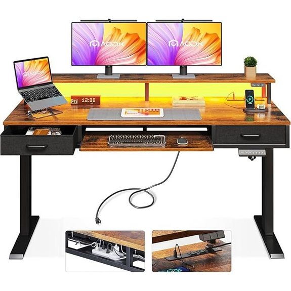 AODK Adjustable Standing Desk with Drawers and Lights
