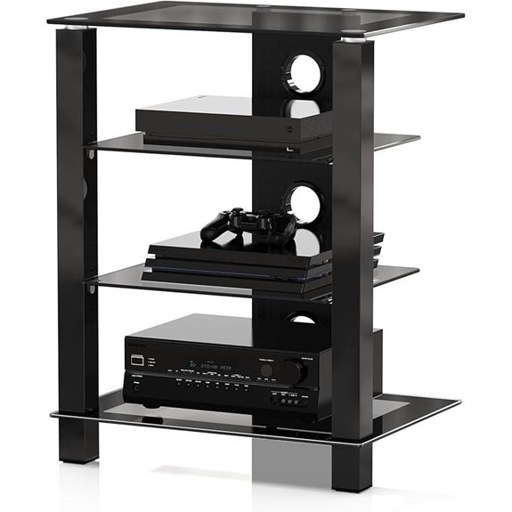 FITUEYES 4-Tier Adjustable Glass Media Cabinet