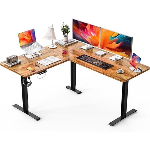 Kingant L-Shaped Adjustable Corner Desk with Charging