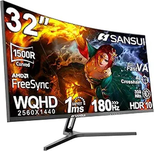 SANSUI 32-Inch Curved Gaming Monitor 2560x1440 180Hz