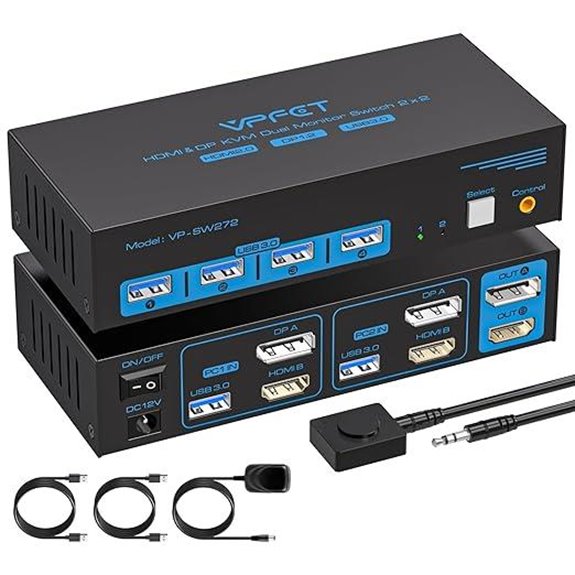 HDMI DisplayPort KVM Switch 2 Monitors 4K@60Hz