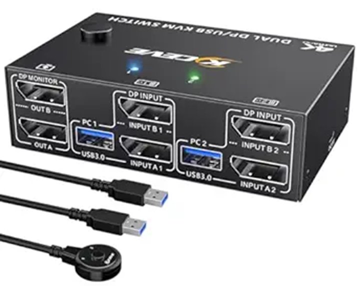 MLEEDA Dual 8K Displayport KVM Switch with USB Ports