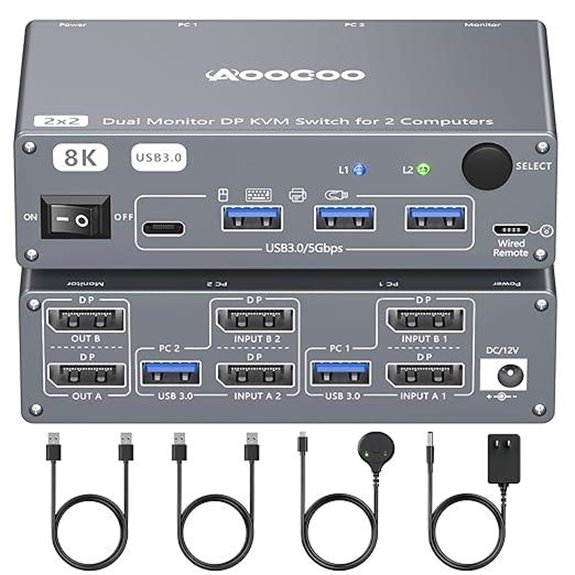 DP KVM Switch for 2 Computers and Monitors