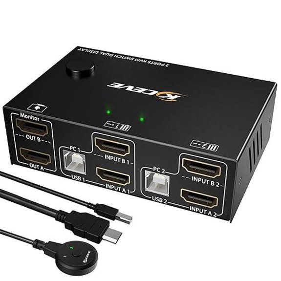 Dual Monitor KVM Switch HDMI 2 Port with USB Hub