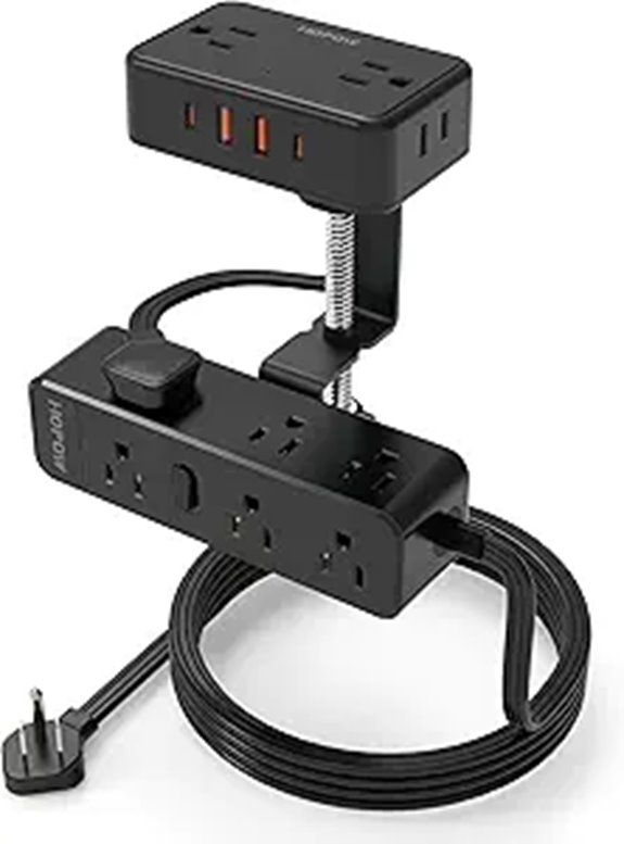 Dual Layer Desk Clamp Power Strip with USB and Surge