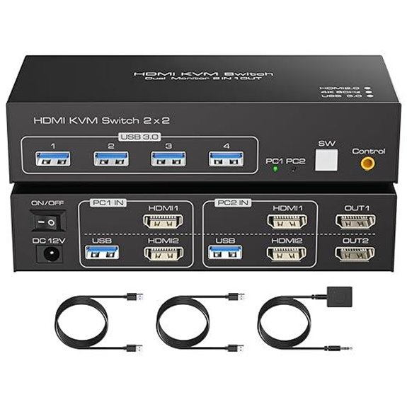 HDMI KVM Switch 2 Monitors for Dual PC