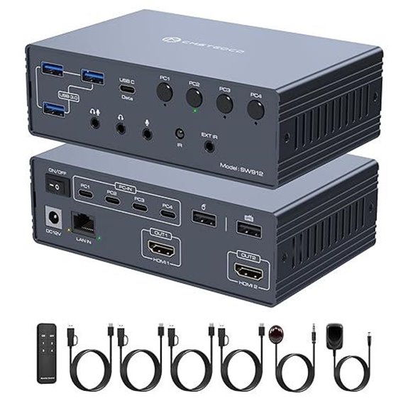 KVM Switch 2 Monitors 4 Computers USB-C Dock