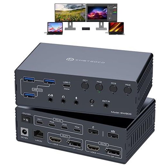 KVM Switch 2 Monitors for 4 Computers with 4K Support