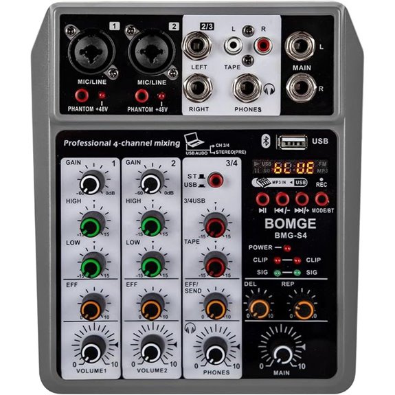 BOMGE 4-Channel Audio Mixer with USB and Bluetooth