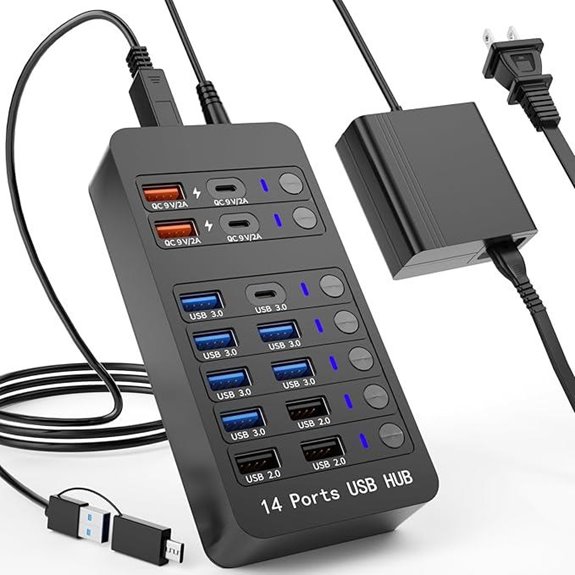 14-Port Powered USB Hub with Data & Charging