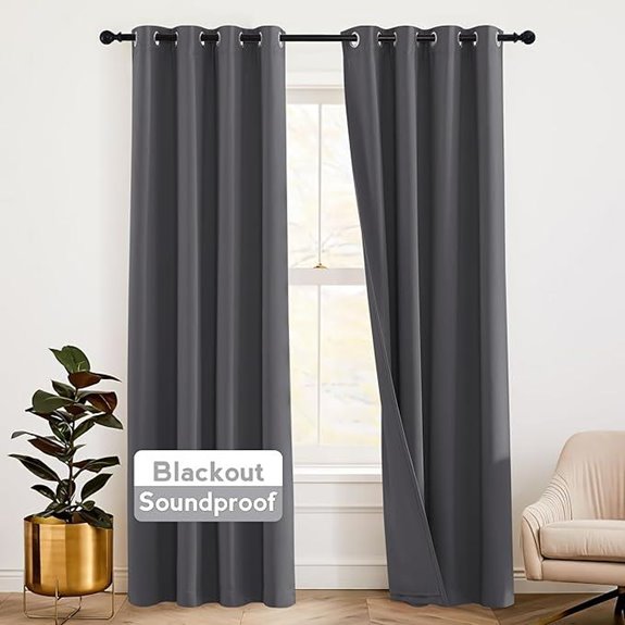 RYB HOME Soundproof Blackout Curtains 84in Gray 1 Pair