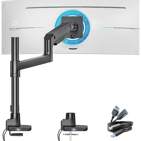 ARES Wing Heavy Duty Monitor Arm with USB and Gas Spring