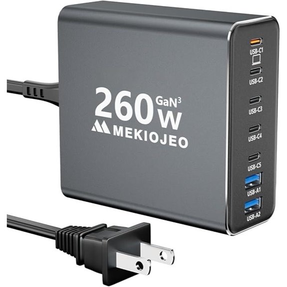 260W Aluminum Alloy USB-C Charger with 7 Ports