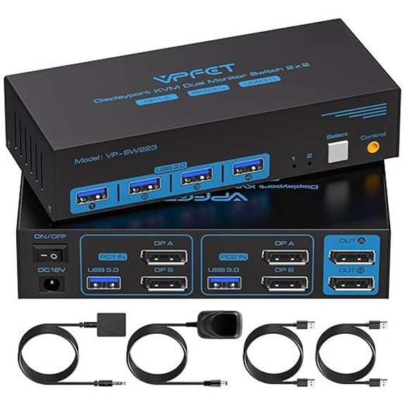 8K@60Hz DisplayPort KVM Switch for 2 PCs and Monitors