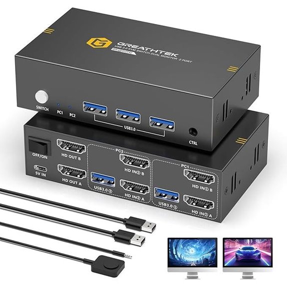 8K HDMI KVM Switch for 2 Monitors and PCs