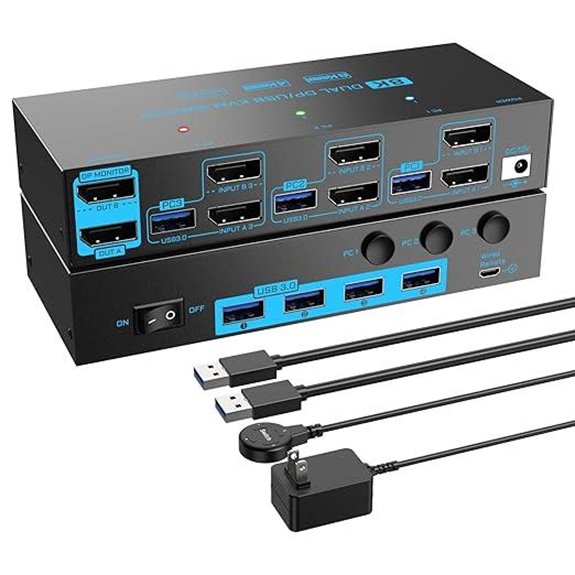 8K/4K Dual Monitor KVM Switch for 3 Computers