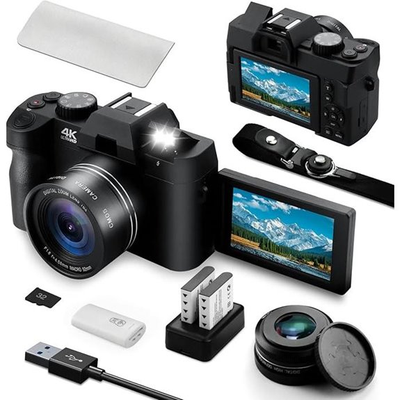 4K Digital Camera with WiFi 48MP Flip Screen