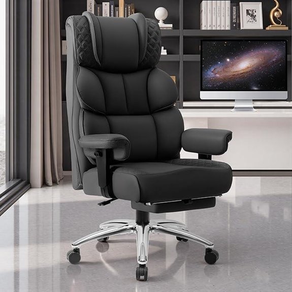Big and Tall Leather Office Desk Chair with Footrest