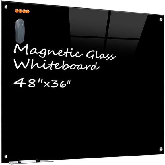 KIZZBY Magnetic Black Glass Dry Erase Board (48x36)