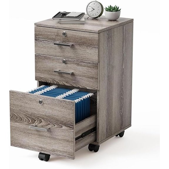 VINGLI 3-Drawer Locking File Cabinet with Casters