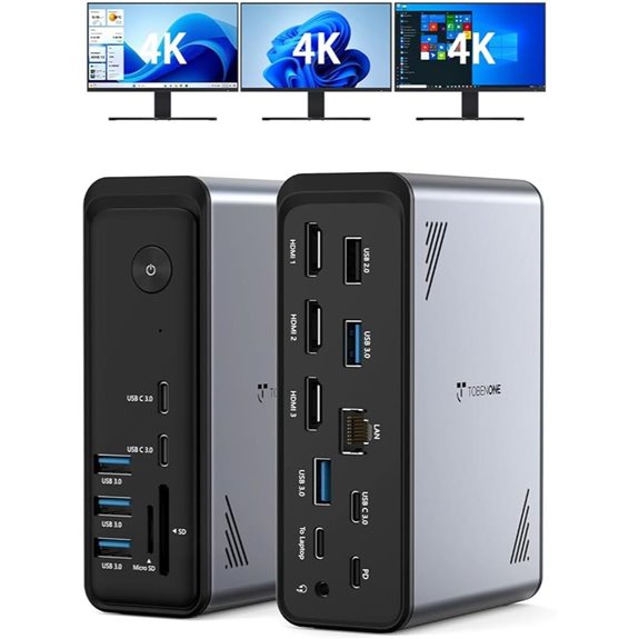 TobenONE 18-in-1 Laptop Docking Station with 3 Monitors