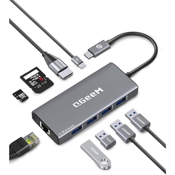 QGeeM 9-in-1 USB-C Hub with Ethernet and SD Card Reader