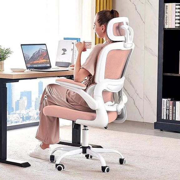 Ergonomic Pink Mesh Office Chair with Wheels