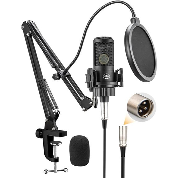 XLR Podcast Microphone with Boom Arm and Pop Filter