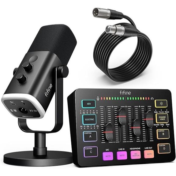 FIFINE Gaming Microphone & Mixer Set with RGB Lighting
