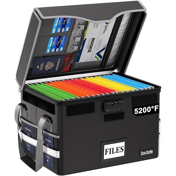Fireproof Document Box with Lock and Pockets