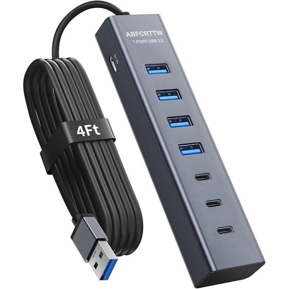 7-Port USB 3.0 Hub with USB-C and Long Cable