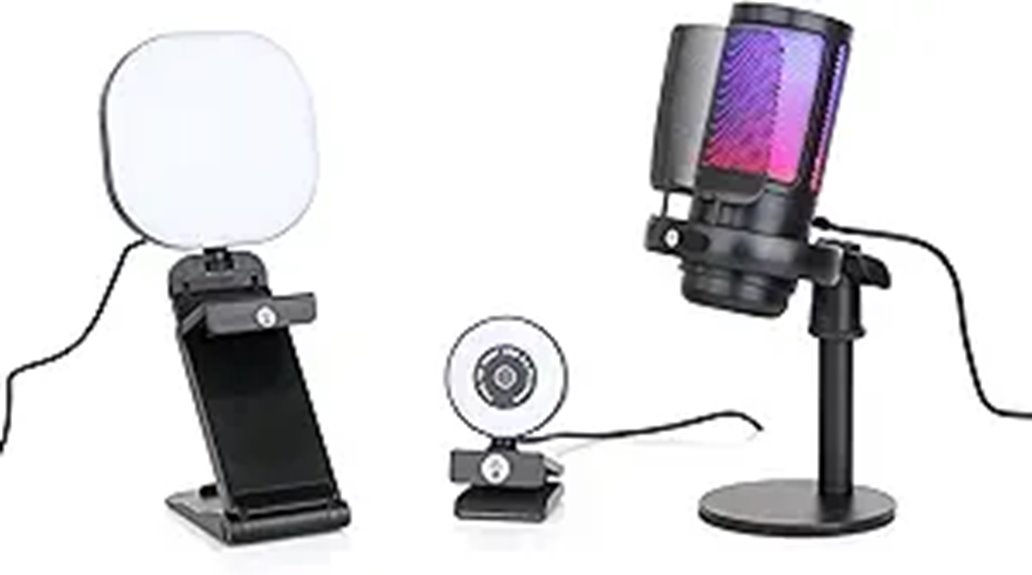 Live Streaming Kit with Webcam Microphone & LED Light