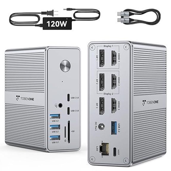 TobenONE Triple Monitor Docking Station with 120W Power